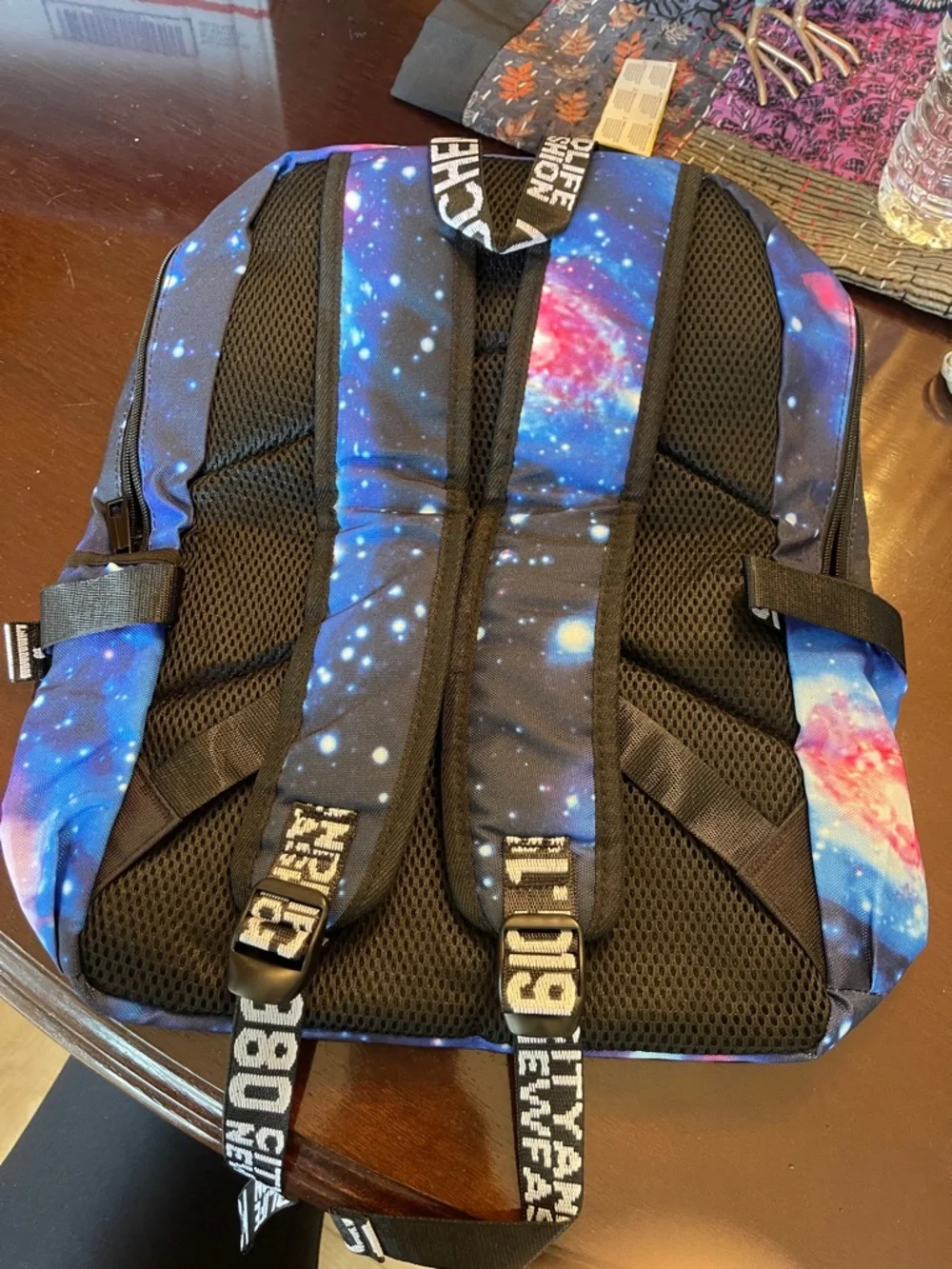 Shark Mouth Backpack Galaxy Print School Bag with Teeth Design USB port nwt